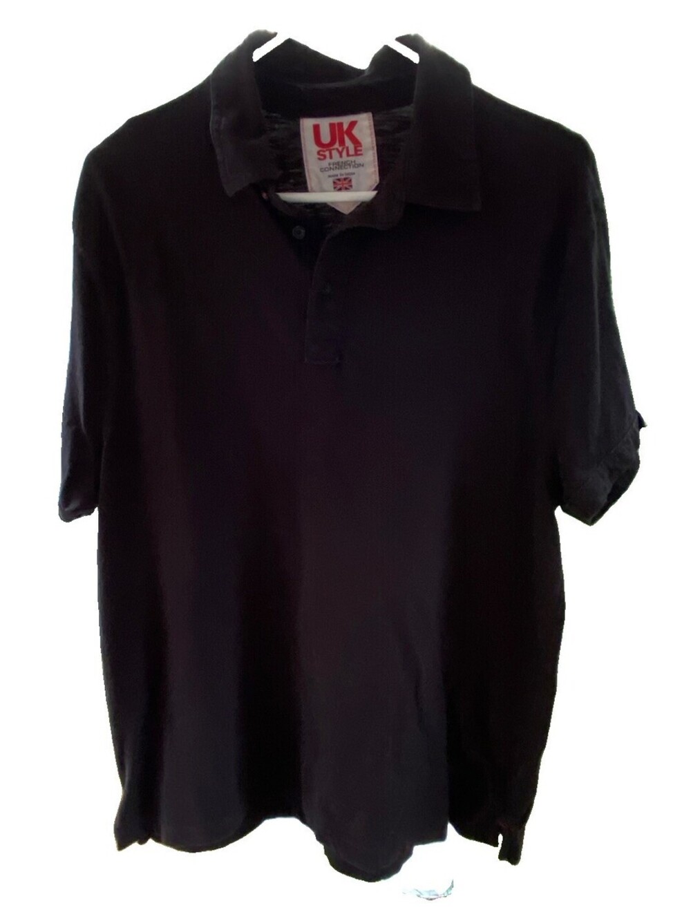 UK Style French Connection Men's Short Sleeve Collard Black Shirt Size L